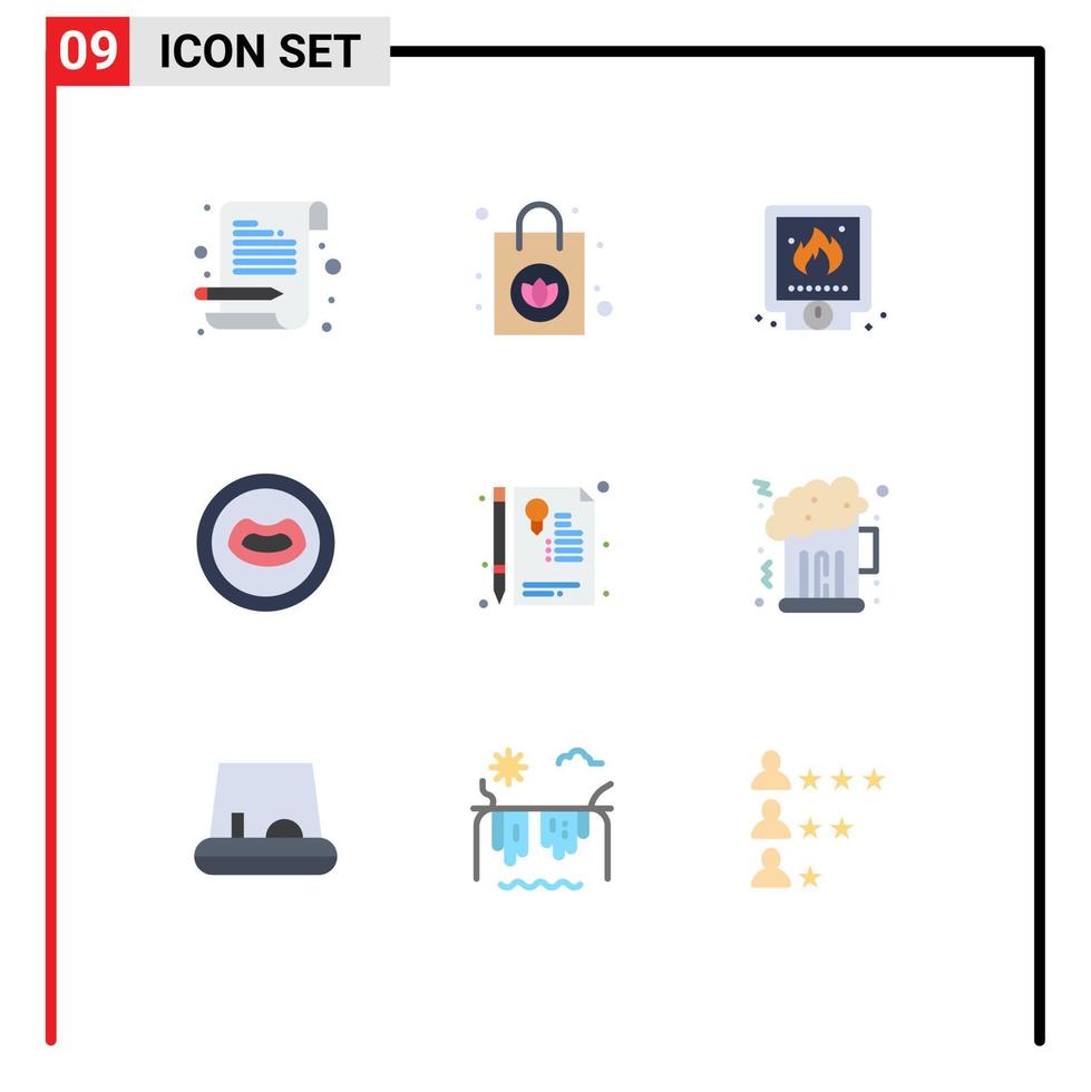 Packung mit 9 modernen flachen Farbzeichen und Symbolen für Web-Printmedien wie Zeichenzertifikat Klempner-Mund-Anatomie editierbare Vektordesign-Elemente vektor