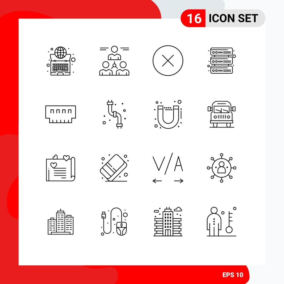 uppsättning av 16 kommersiell konturer packa för datorer servrar team databas media spelare redigerbar vektor design element