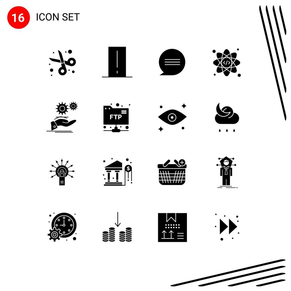 Gruppe von 16 soliden Glyphen Zeichen und Symbolen für Handcodierungs-Gadget-Atom-Nachrichten editierbare Vektordesign-Elemente vektor
