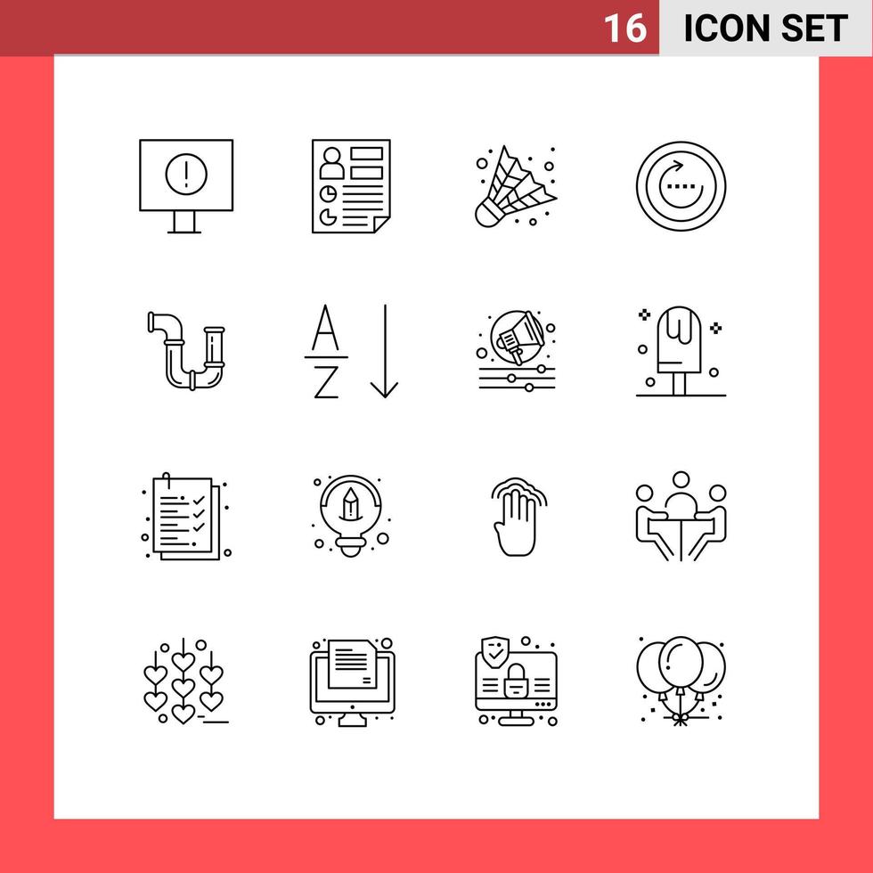 16 kreative Symbole moderne Zeichen und Symbole von Klempner ui Badminton Sync aktualisieren editierbare Vektordesign-Elemente vektor