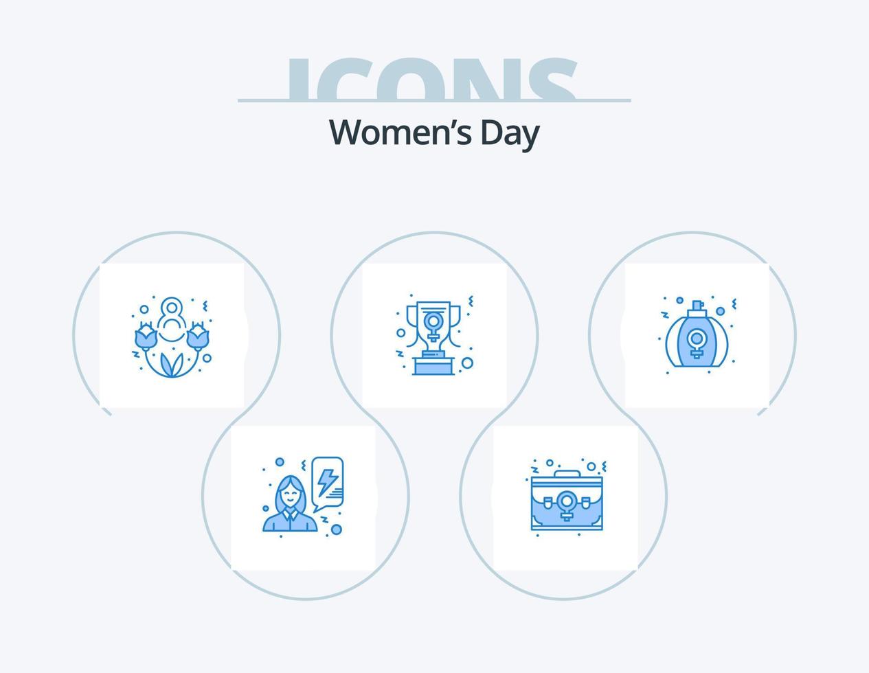 kvinnor dag blå ikon packa 5 ikon design. dag. trofé. portfölj. tilldela. härlig dag vektor