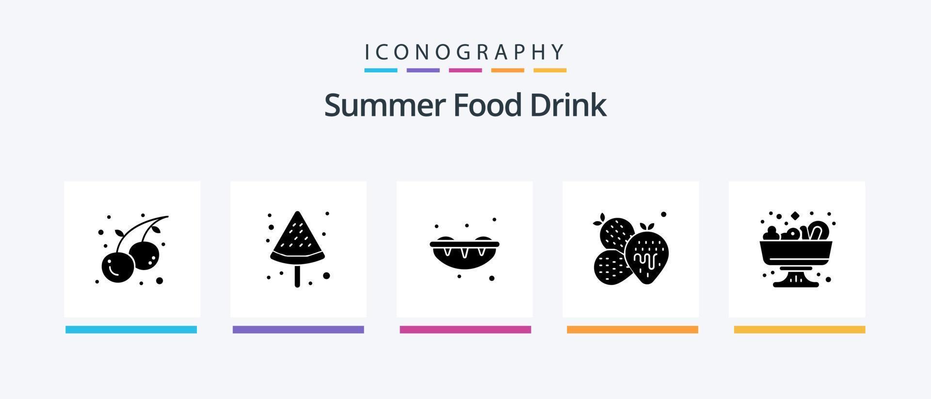 sommar mat dryck glyf 5 ikon packa Inklusive . mat. ljuv. sallad. frukt. kreativ ikoner design vektor