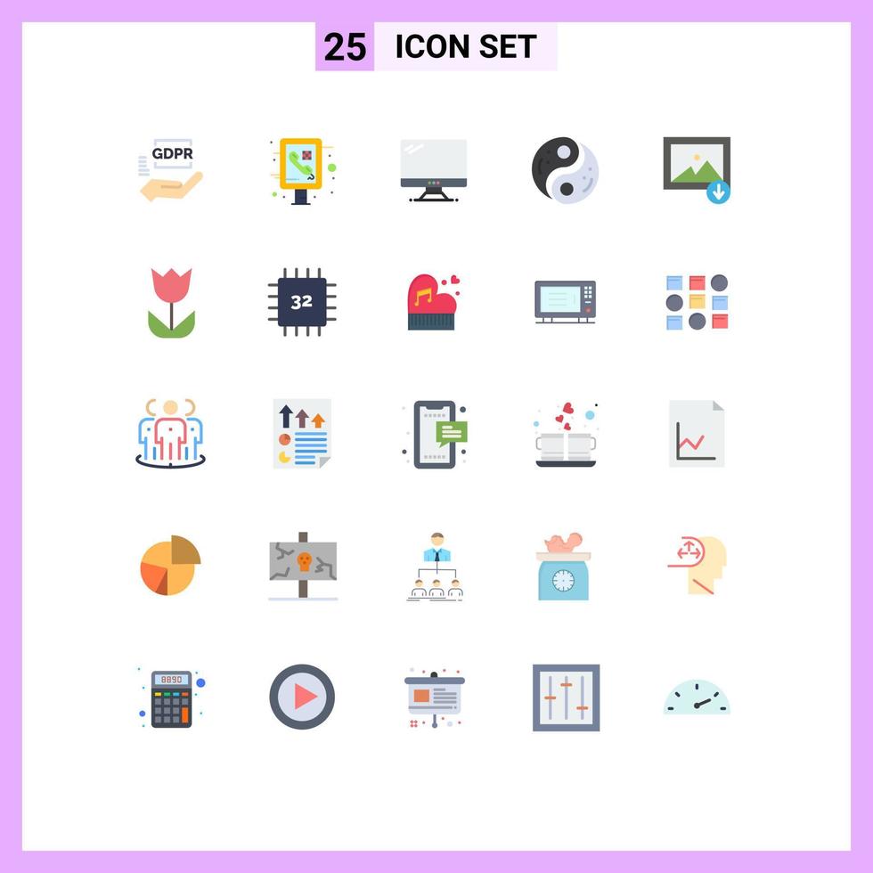 25 universell platt färger uppsättning för webb och mobil tillämpningar yin enhet dator taoism pc redigerbar vektor design element