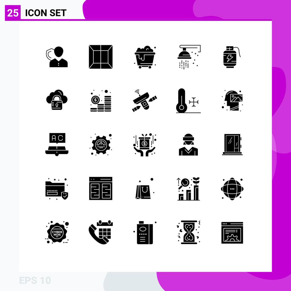 25 universelle feste Glyphen für Web- und mobile Anwendungen Akkumulator Sanitärproduktion Klempner Abfall editierbare Vektordesign-Elemente vektor