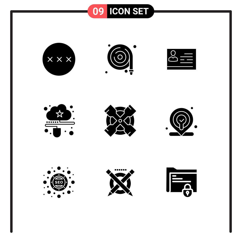 satz von 9 modernen ui-symbolen symbole zeichen für online-datenlizenz zur arbeit verbundene id editierbare vektordesignelemente vektor
