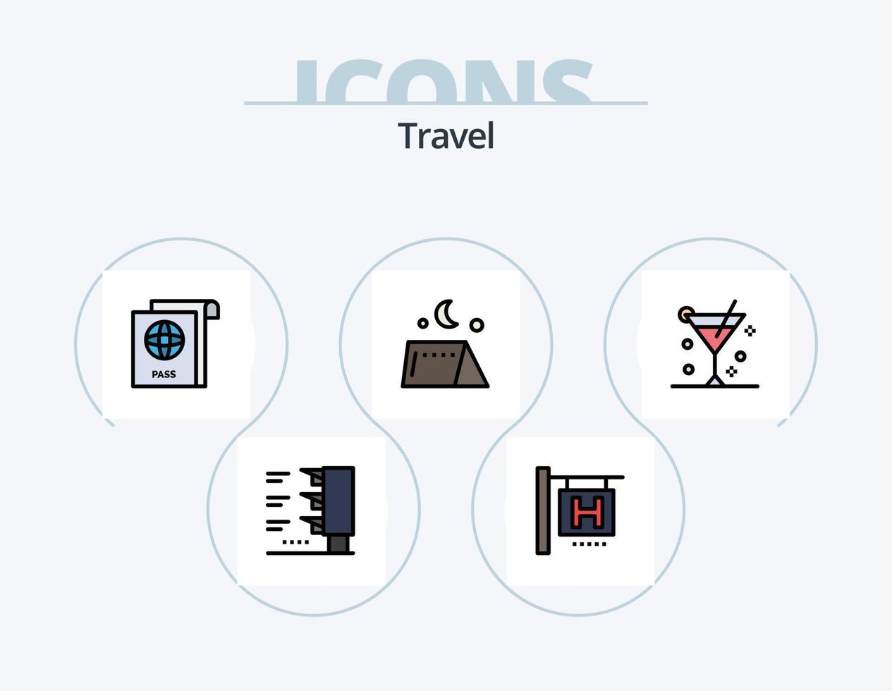 Reiselinie gefüllt Icon Pack 5 Icon Design. Stuhl. Ampel. Kredit. Verkehr. Lage vektor