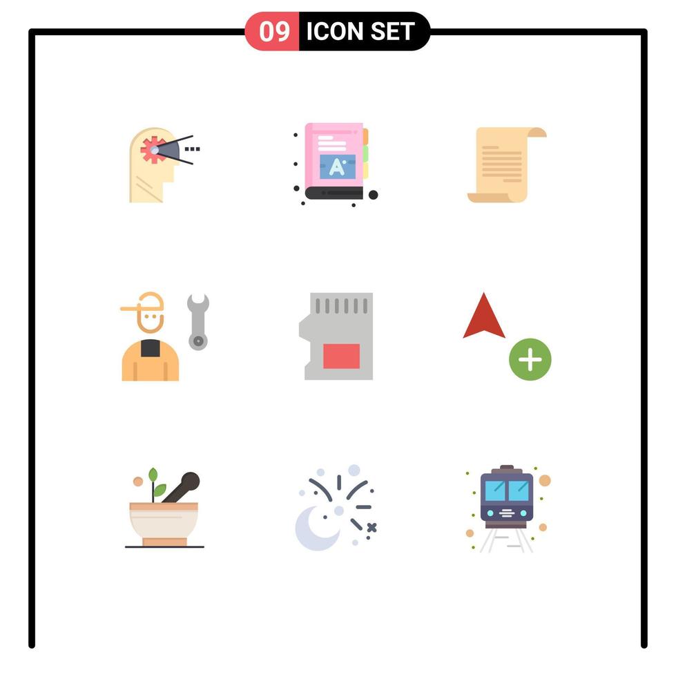 uppsättning av 9 modern ui ikoner symboler tecken för sd service fil reparera man redigerbar vektor design element