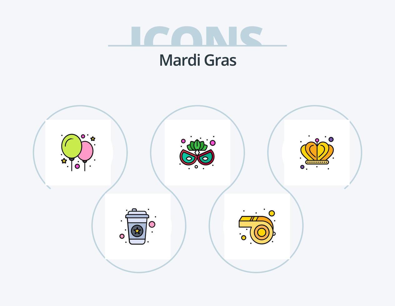 Mardi Gras Linie gefüllt Icon Pack 5 Icon Design. Lys. Festival. Feder. Dekor. Kaffee vektor