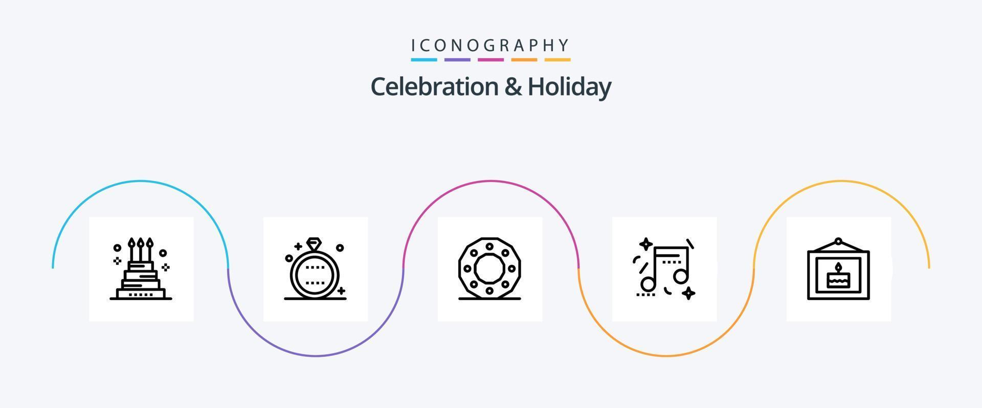 Symbolpaket für Feiern und Feiertage, Linie 5, einschließlich Musik. Feier. Ring. gestalten. Kreis vektor