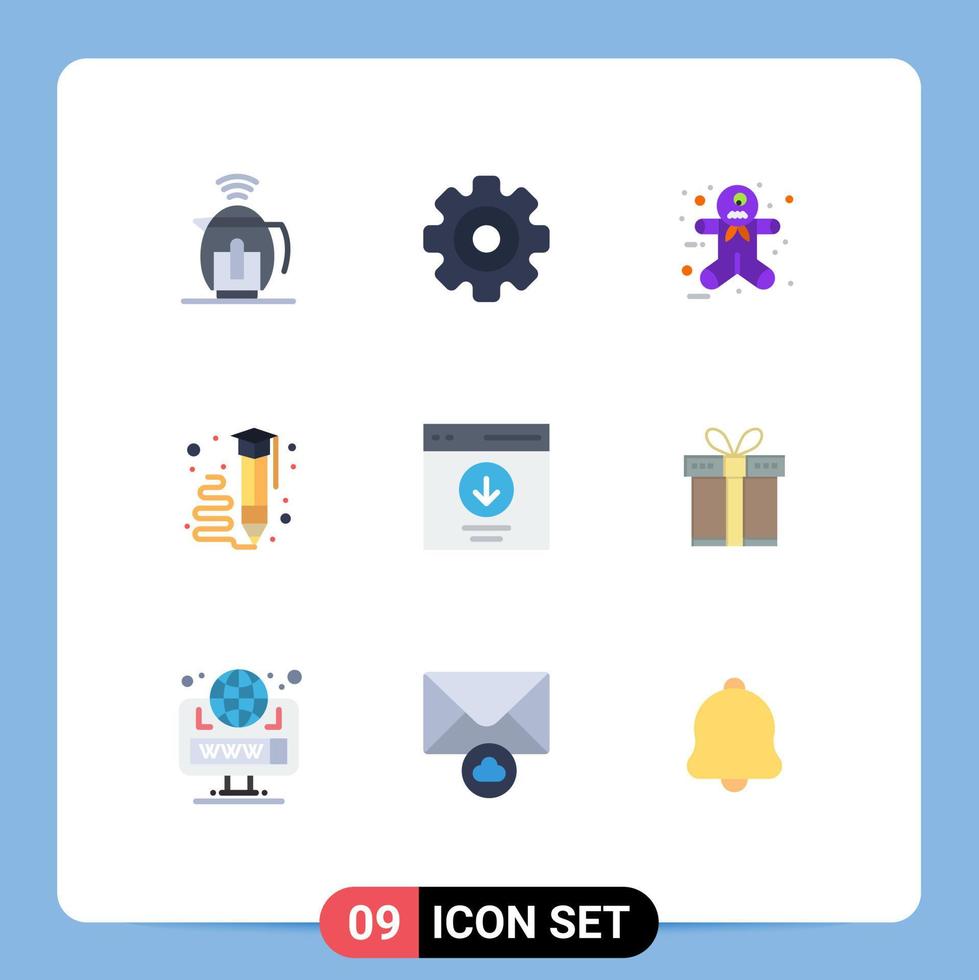 Gruppe von 9 flachen Farben Zeichen und Symbolen zum Herunterladen schreiben Ingwer Bleistift zeichnen editierbare Vektordesign-Elemente vektor