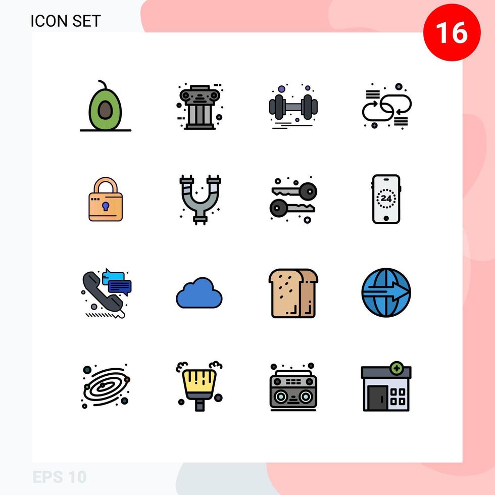 satz von 16 modernen ui-symbolen symbolzeichen für computernetzwerk-hantelgliederkette editierbare kreative vektordesignelemente vektor