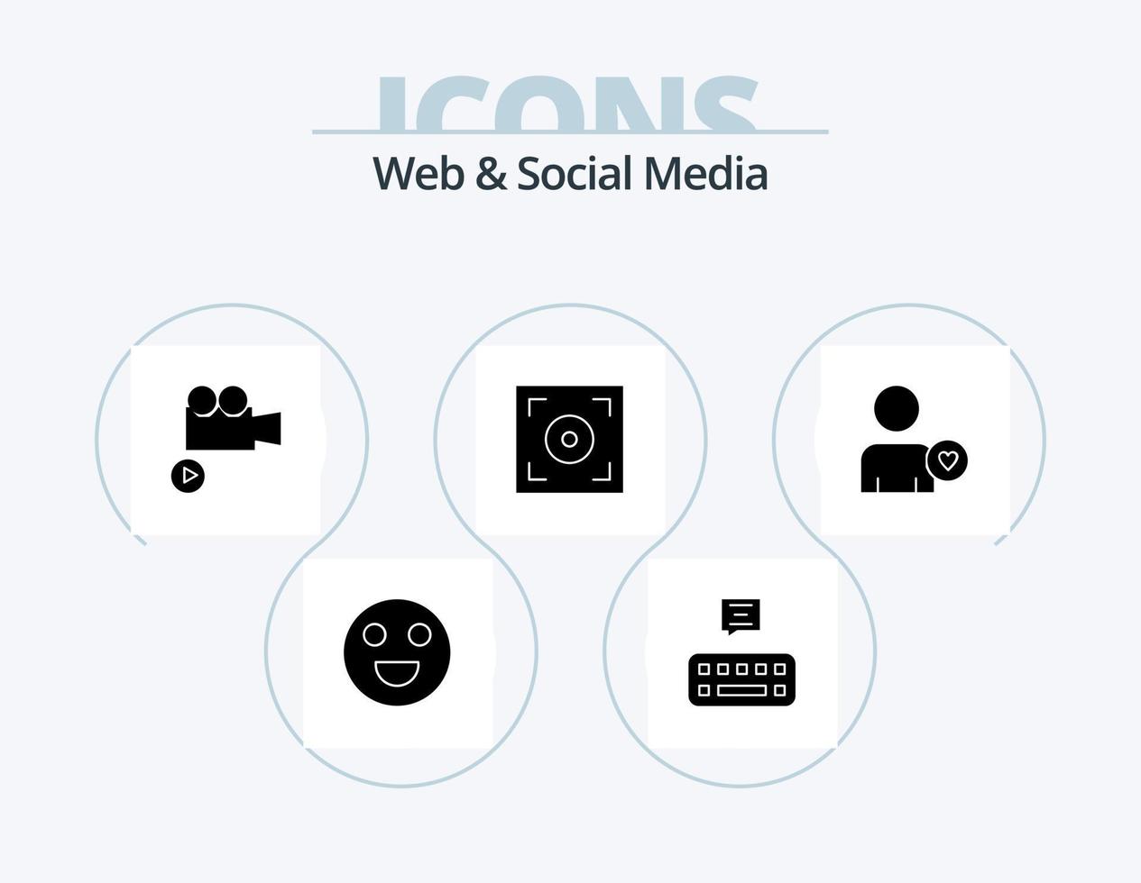webb och social media glyf ikon packa 5 ikon design. man . video. kamera . vektor