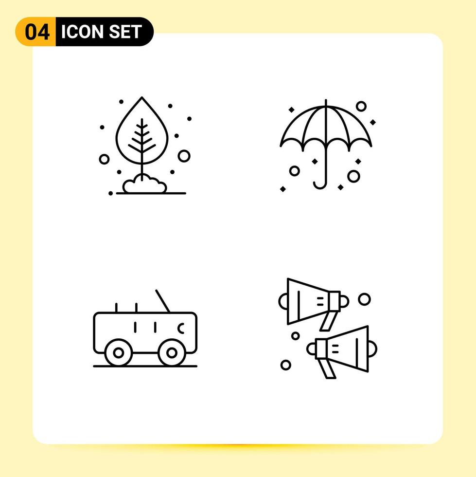 Linienpackung mit 4 universellen Symbolen für Wachstum Jeep Blatt Wetter laut editierbare Vektordesign-Elemente vektor