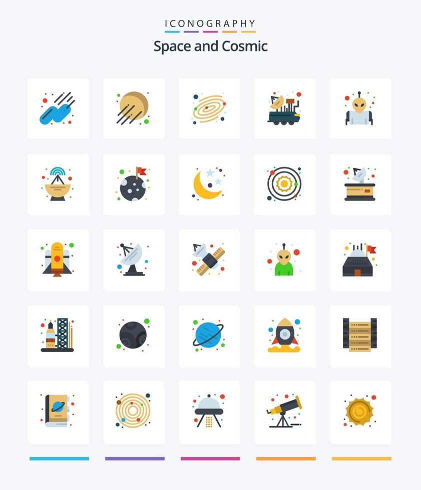 Creative Space 25 Flat Icon Pack wie Flagge. Radar. Wissenschaft. Antenne. Planet vektor
