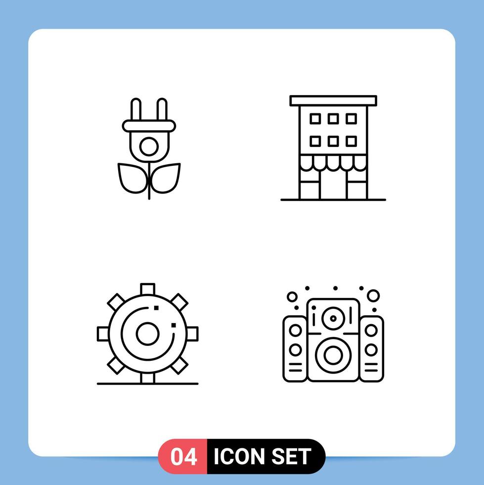 4 universell linje tecken symboler av eco media byggnader affär främre sida redigerbar vektor design element