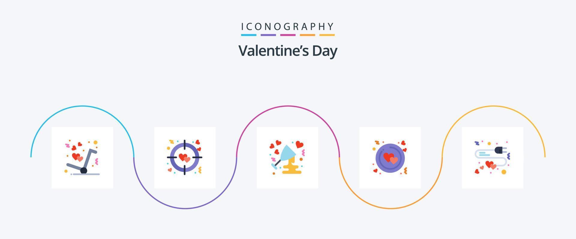 valentines dag platt 5 ikon packa Inklusive kärlek. alla hjärtans dag. fira. ringa. cirkel vektor