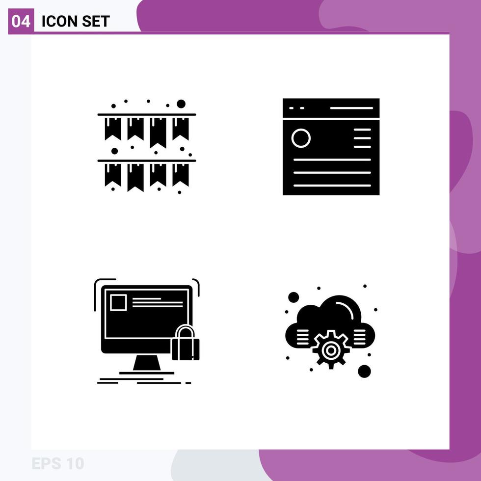 grupp av 4 fast glyfer tecken och symboler för firande skydd kommunikation meny säkerhet redigerbar vektor design element