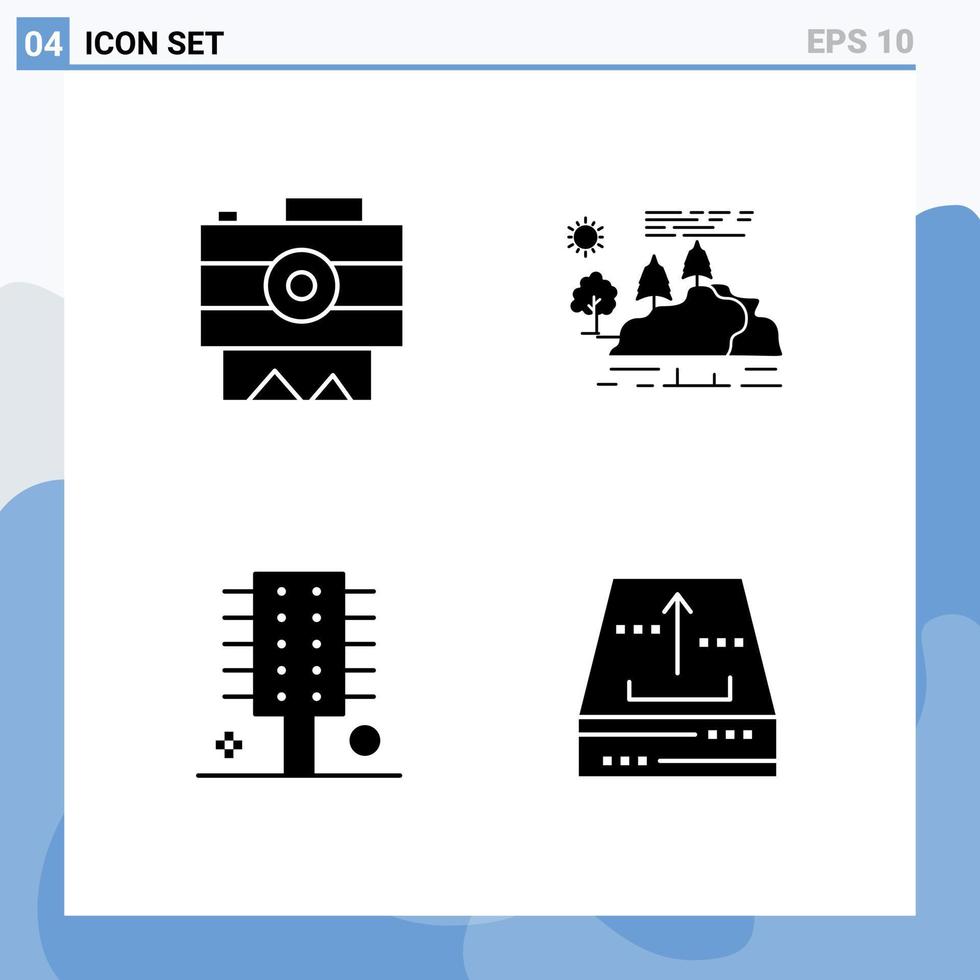grupp av 4 fast glyfer tecken och symboler för kamera skönhet inspelning natur kosmetika redigerbar vektor design element