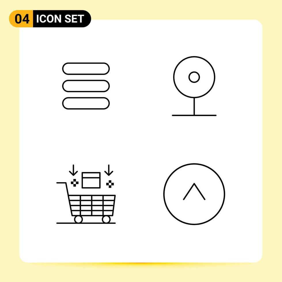Packung mit 4 modernen Filledline-Flachfarbzeichen und -symbolen für Web-Printmedien wie Listenwagen, Kamera, Play-Shopping, editierbare Vektordesign-Elemente vektor