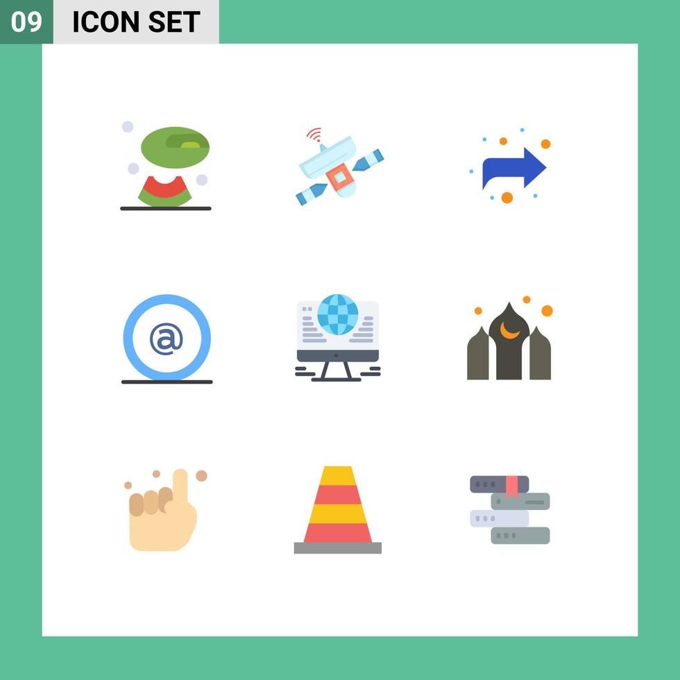 satz von 9 modernen ui-symbolen symbole zeichen für globus computer pfeil mail email editierbare vektordesignelemente vektor