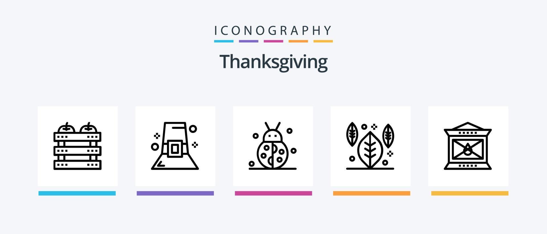 Thanksgiving Line 5 Icon Pack inklusive Abendessen. das Erntedankfest. Wind. Süss. Keks. kreatives Symboldesign vektor