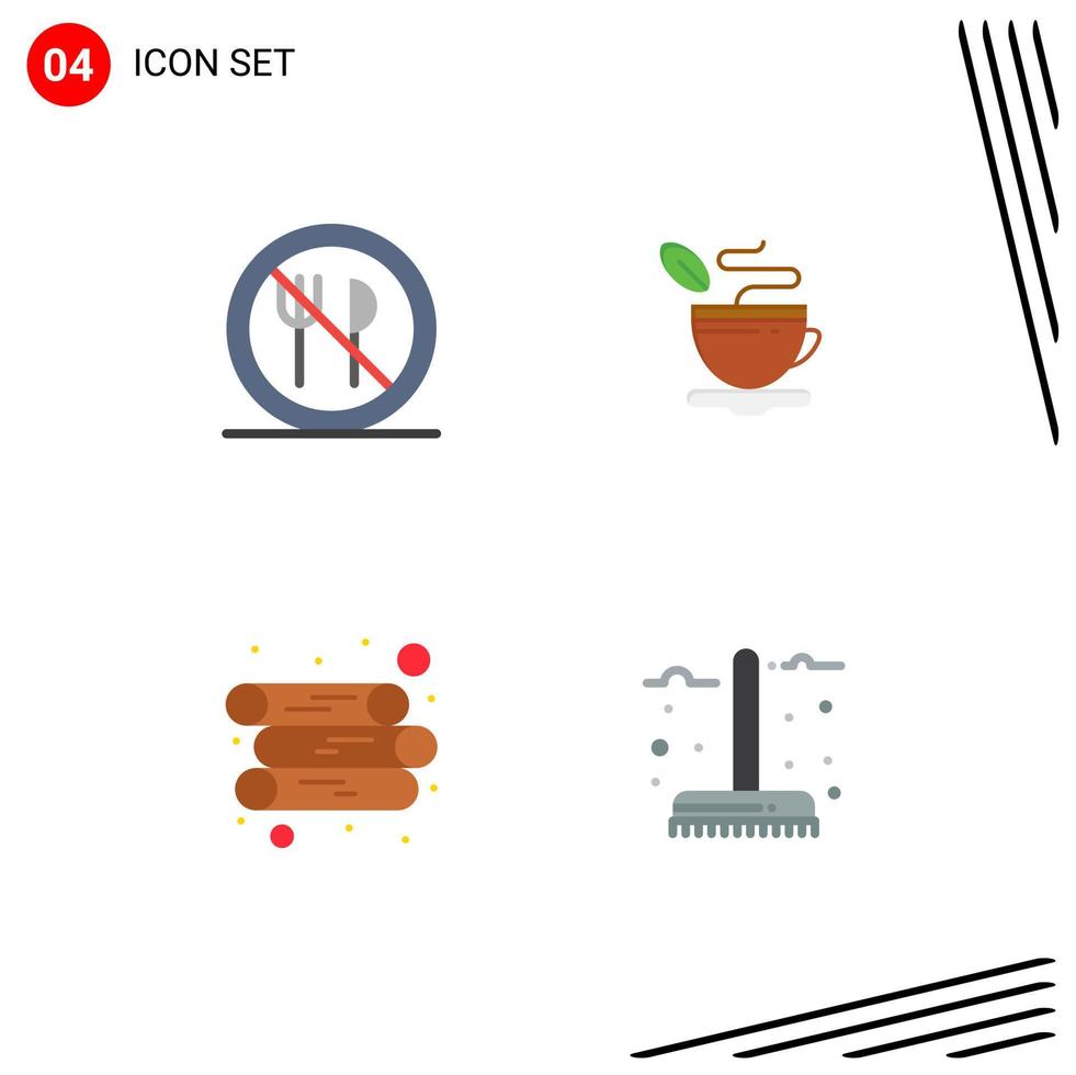 4 flaches Icon-Konzept für mobile Websites und Apps, die Log essen, keine editierbaren Vektordesign-Elemente im heißen Herbst vektor