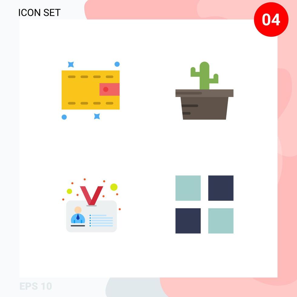 4 tematiska vektor platt ikoner och redigerbar symboler av plånbok användare kaktus id layout redigerbar vektor design element