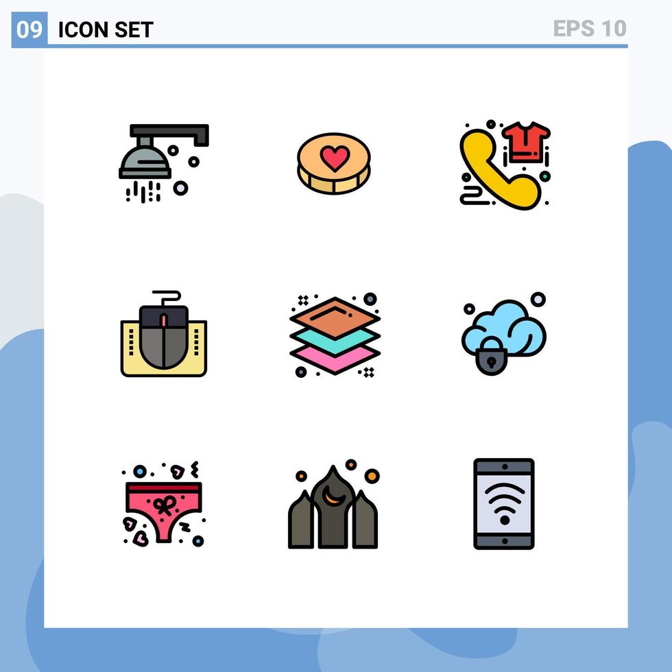 9 universelle gefüllte flache Farbzeichen Symbole des Designs Mausschnittstelle Anrufschnittstelle Telefon editierbare Vektordesign-Elemente vektor