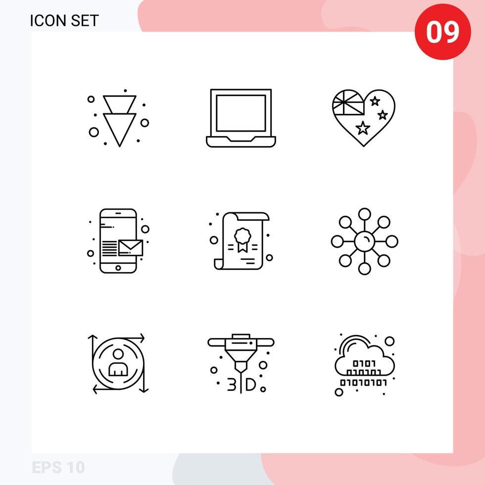 användare gränssnitt packa av 9 grundläggande konturer av torr hud diplom flagga certifikat telefon redigerbar vektor design element