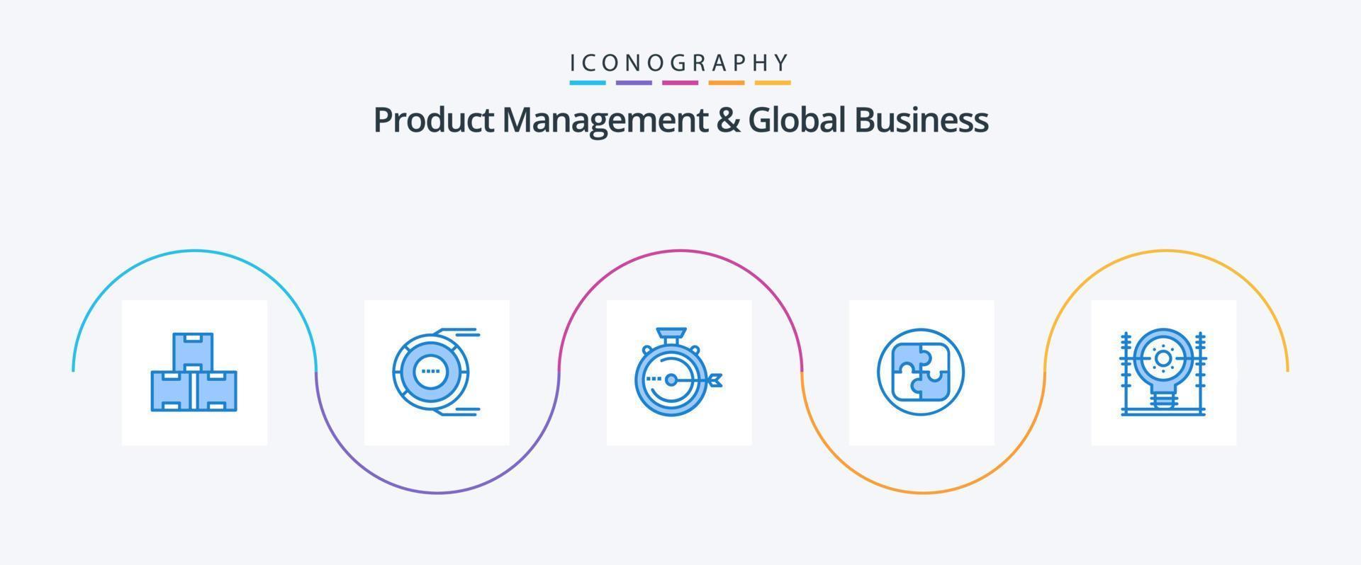 Produktmanagement und Global Business Blue 5 Icon Pack inklusive Lösung. planen. Ressource. Verwaltung. freigeben vektor