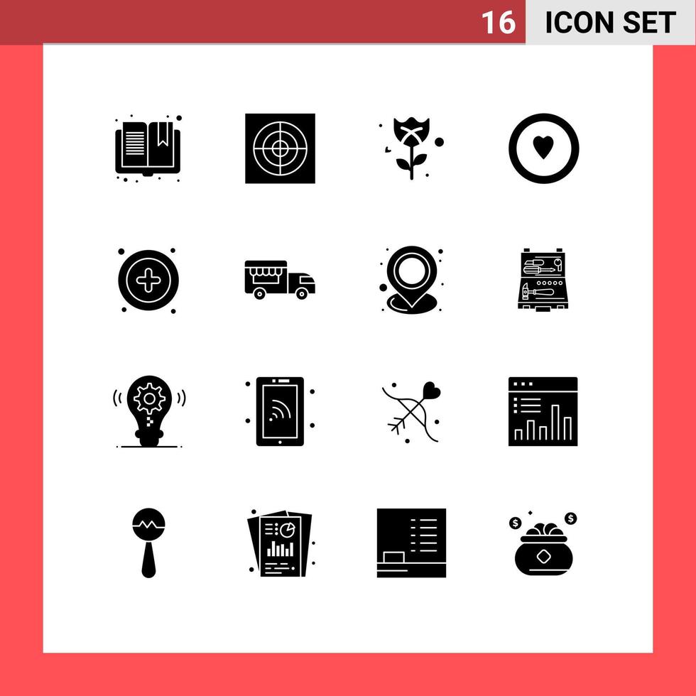 16 användare gränssnitt fast glyf packa av modern tecken och symboler av affär på hjul användare roman plus cirkel redigerbar vektor design element