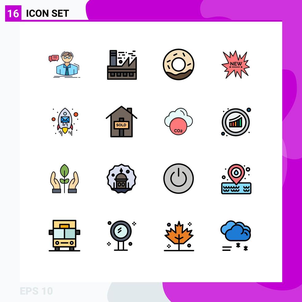 uppsättning av 16 modern ui ikoner symboler tecken för e-post märka energi handla mat redigerbar kreativ vektor design element