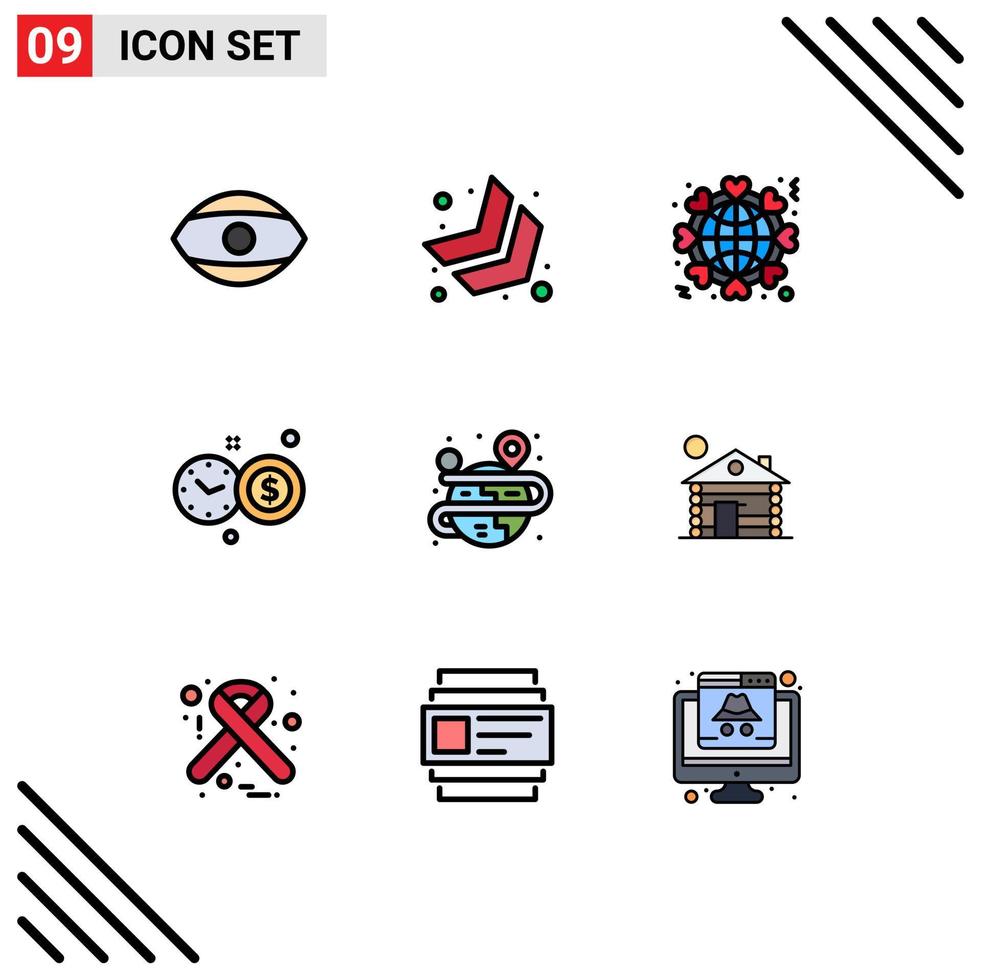 uppsättning av 9 modern ui ikoner symboler tecken för klot kreativ hjärta hastighetsmätare klocka redigerbar vektor design element