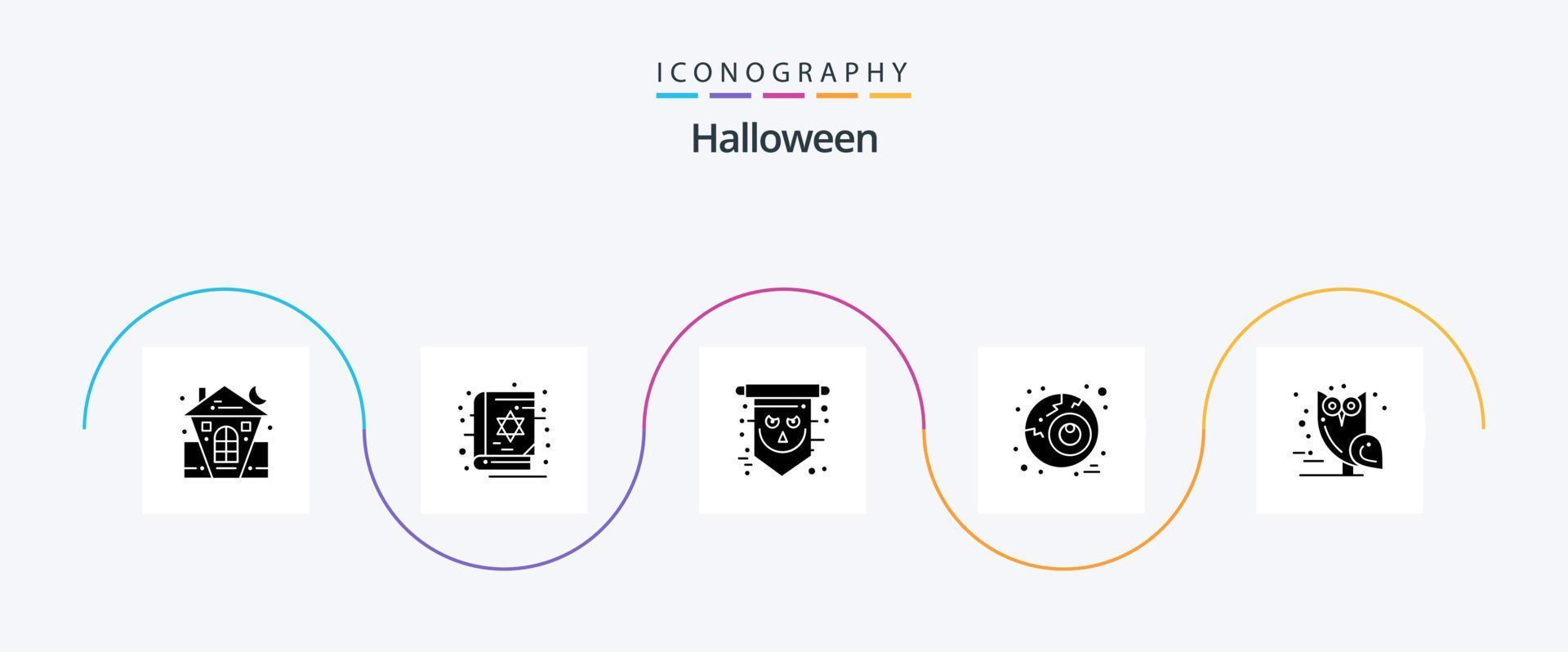 Halloween Glyph 5 Icon Pack inklusive Vogel. Halloween. gruselig. Auge. Schädel vektor