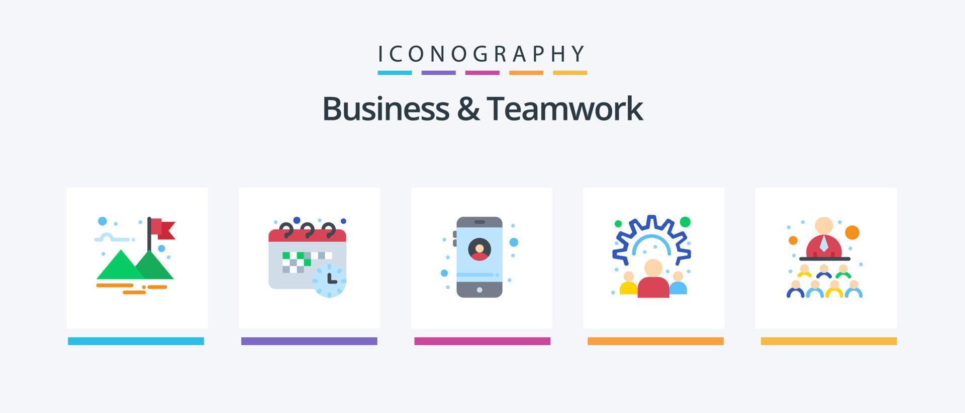 företag och lagarbete platt 5 ikon packa Inklusive arbete. relation. mobil. byggnad. team. kreativ ikoner design vektor