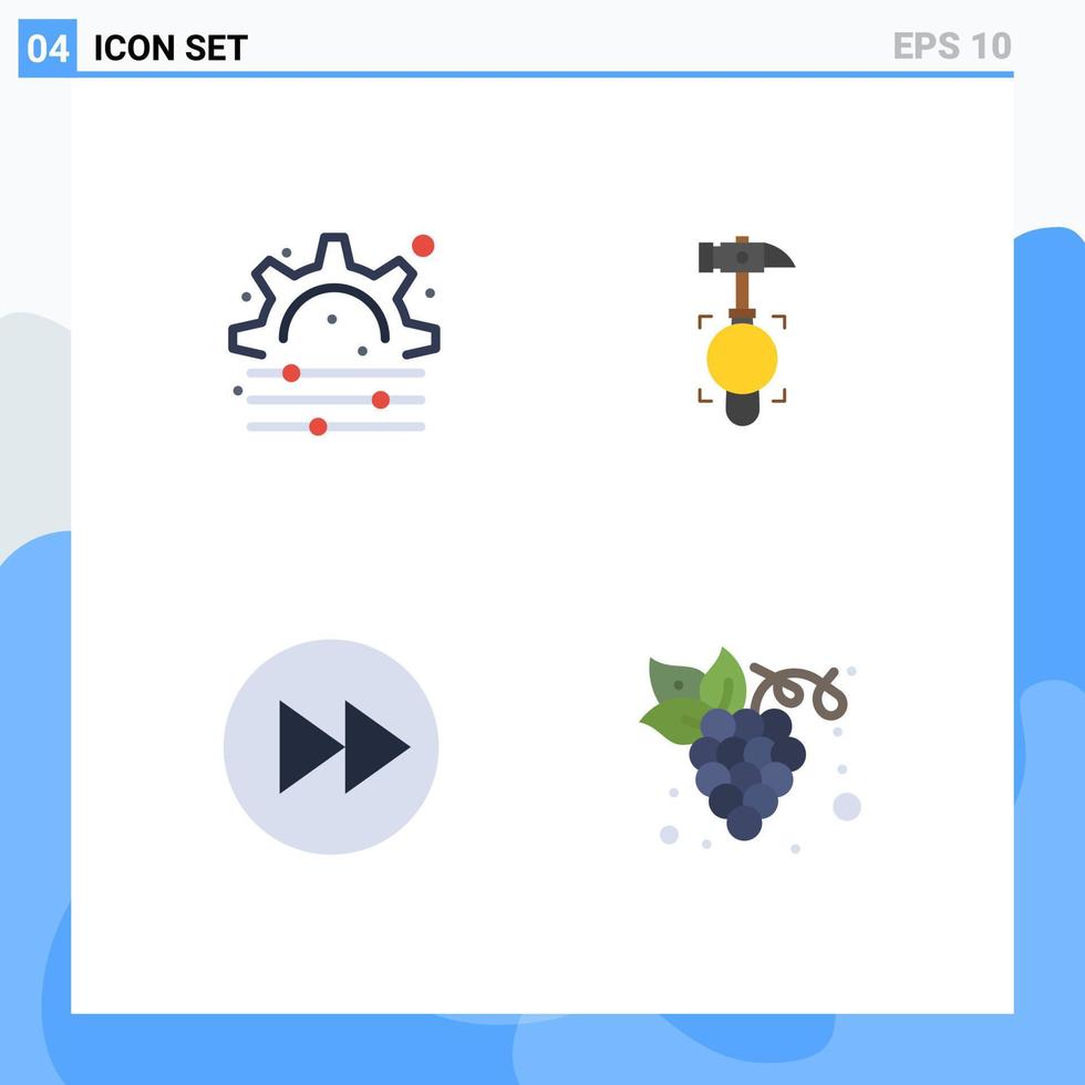 Packung mit 4 kreativen flachen Symbolen von kreativen Pfeilen Hammerwerkzeug Musik editierbare Vektordesign-Elemente vektor