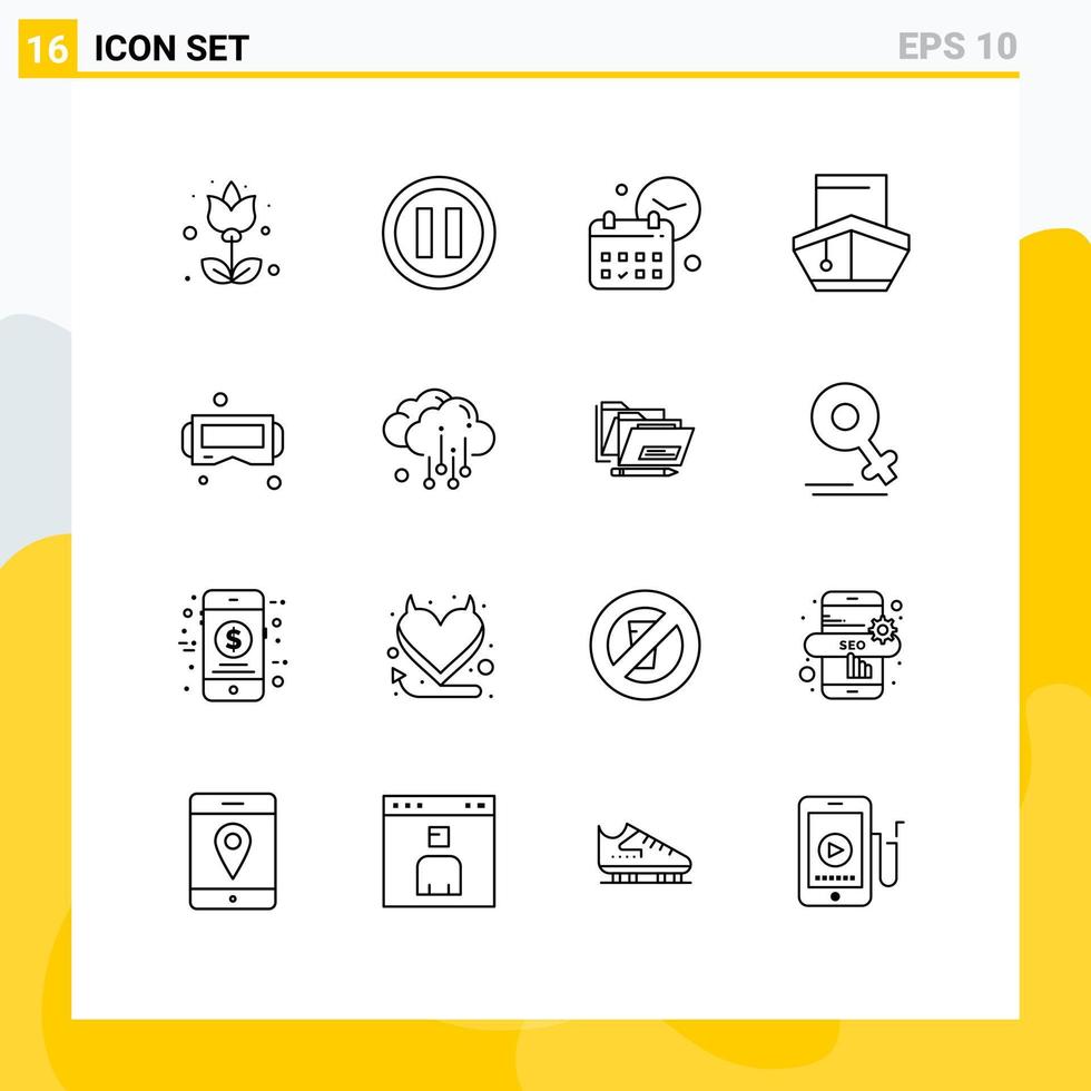 Stock Vector Icon Pack mit 16 Zeilenzeichen und Symbolen für Gerätetransport Datumstransport Fracht editierbare Vektordesign-Elemente