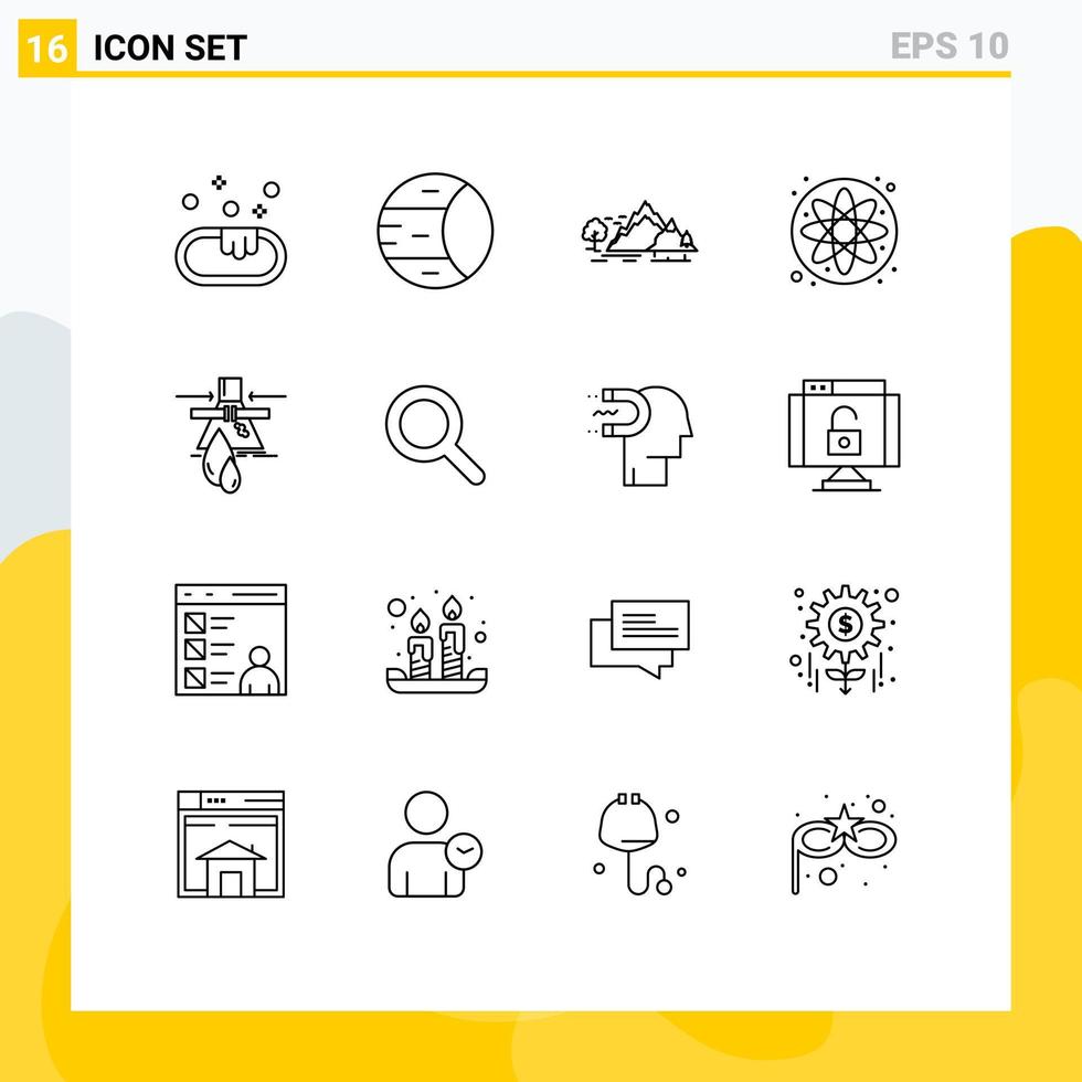 Gliederungspackung mit 16 universellen Symbolen zur Erkennung chemischer Landschaftswissenschaften Atom editierbare Vektordesign-Elemente vektor