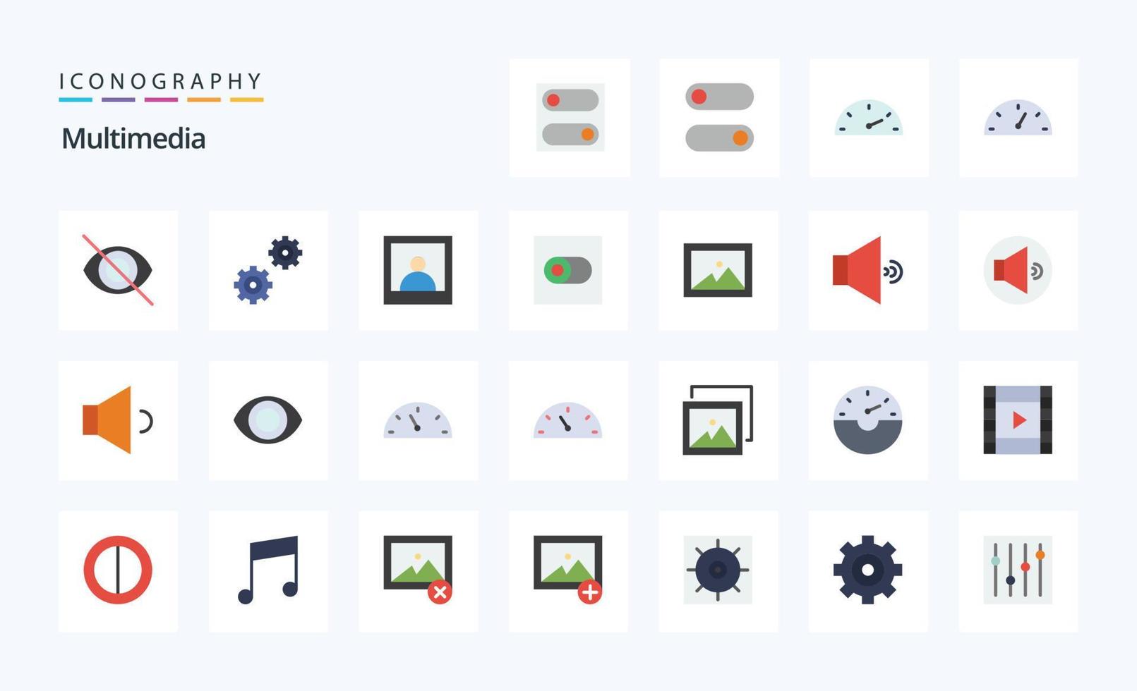 25 multimedia platt Färg ikon packa vektor
