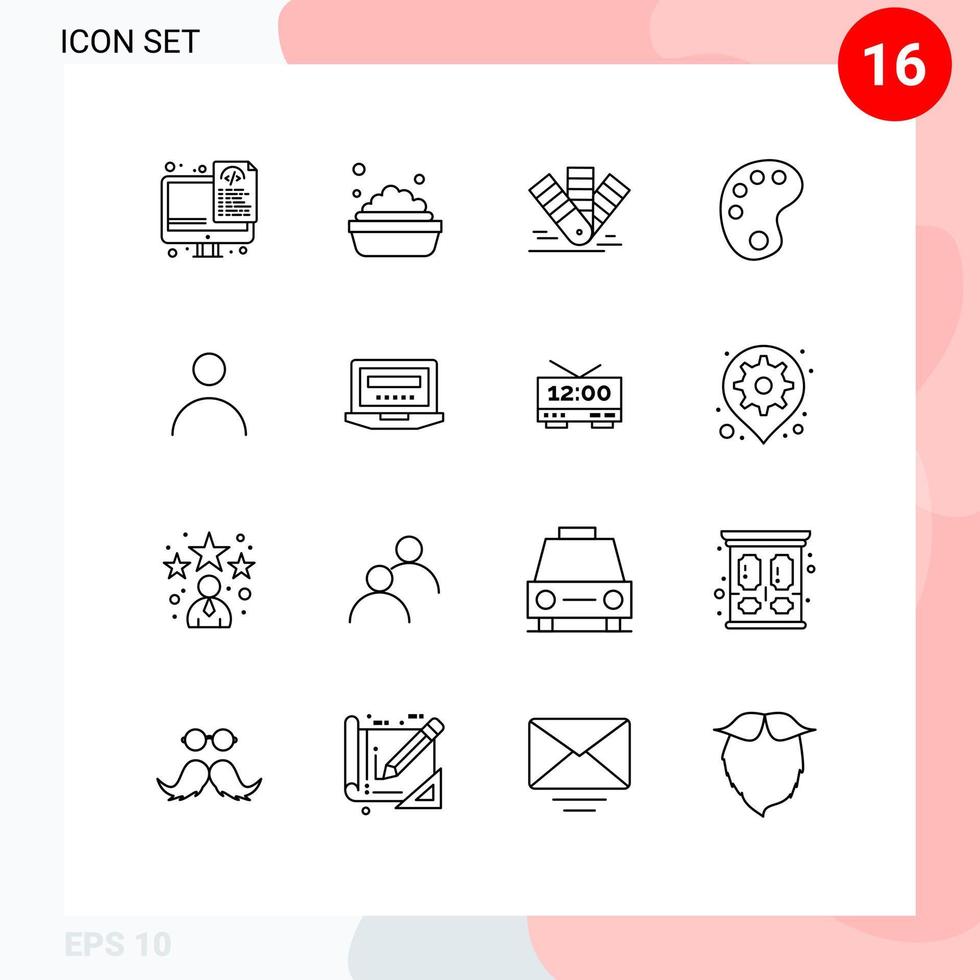 Packung mit 16 modernen Umrisszeichen und Symbolen für Web-Printmedien wie z vektor