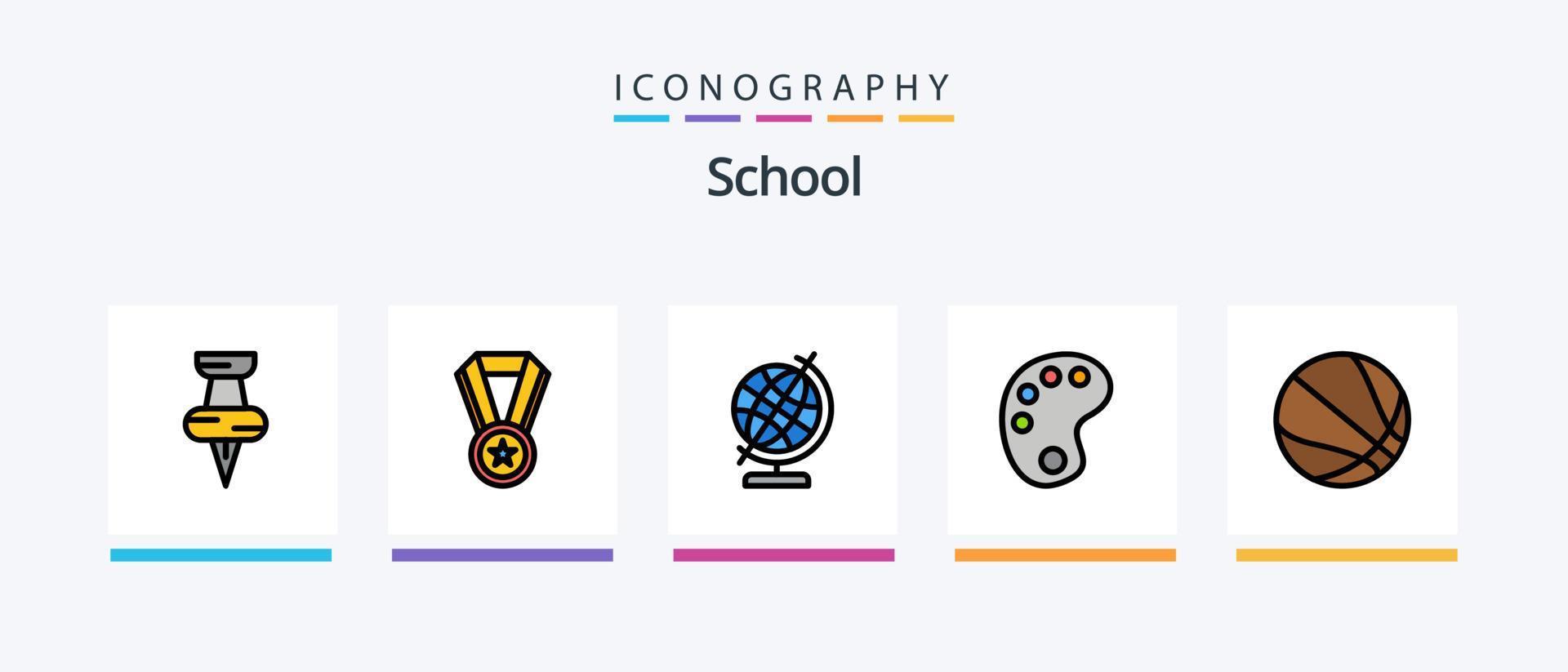 skola linje fylld 5 ikon packa Inklusive . utbildning. klot. studie. dator. kreativ ikoner design vektor