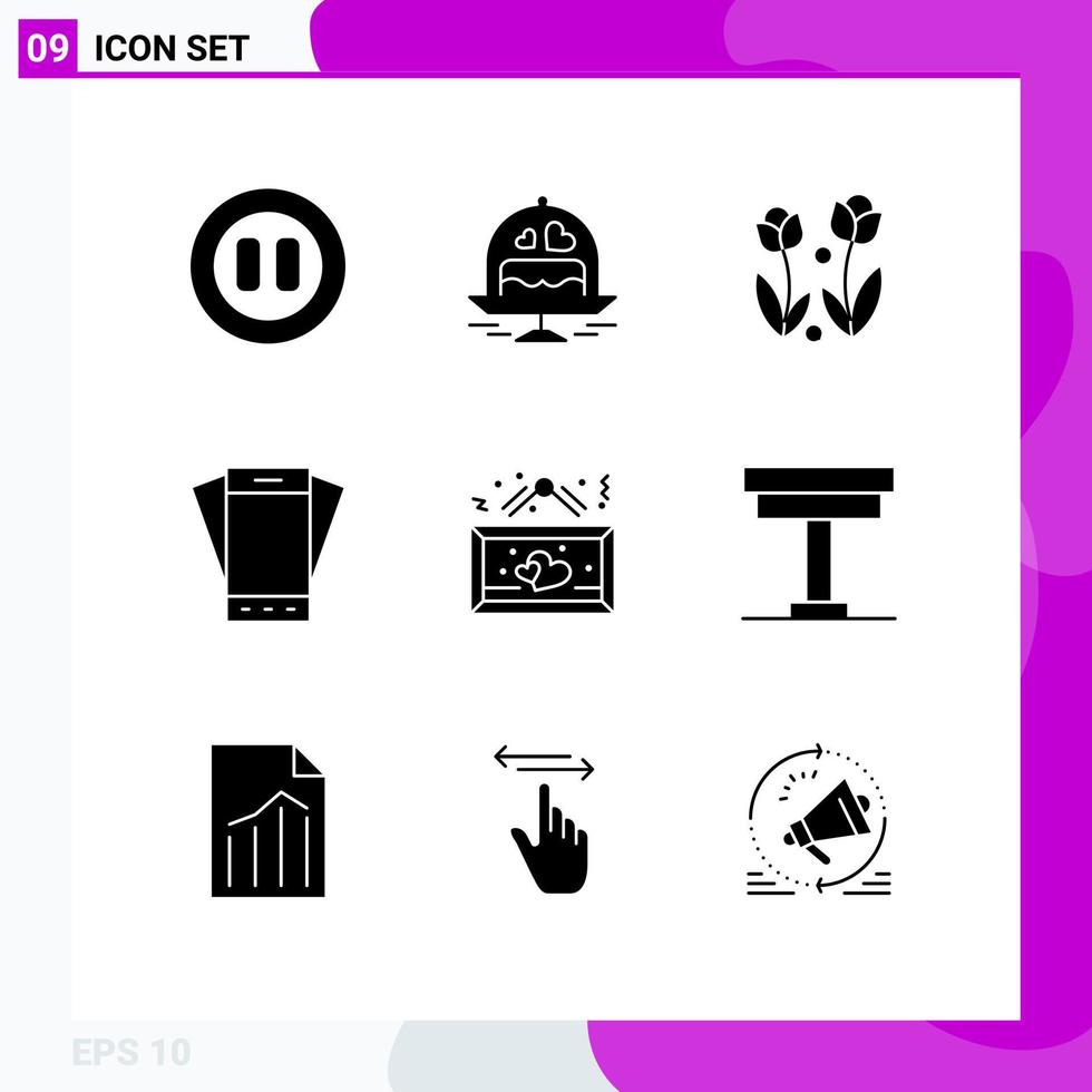 9 universell fast glyfer uppsättning för webb och mobil tillämpningar styrelse smartphone blomma telefon enhet redigerbar vektor design element