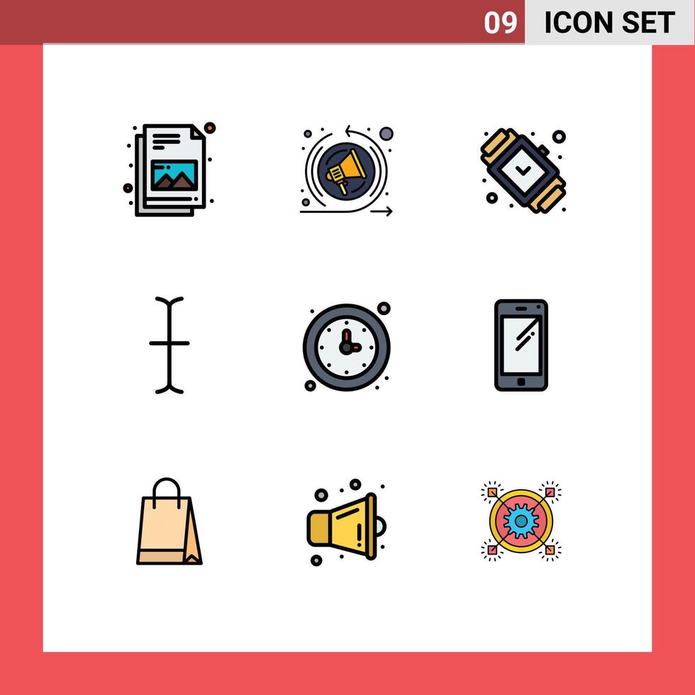 Aktienvektor-Icon-Pack mit 9 Zeilenzeichen und Symbolen für bearbeitbare Vektordesign-Elemente der Uhrzeit-Modeschule vektor