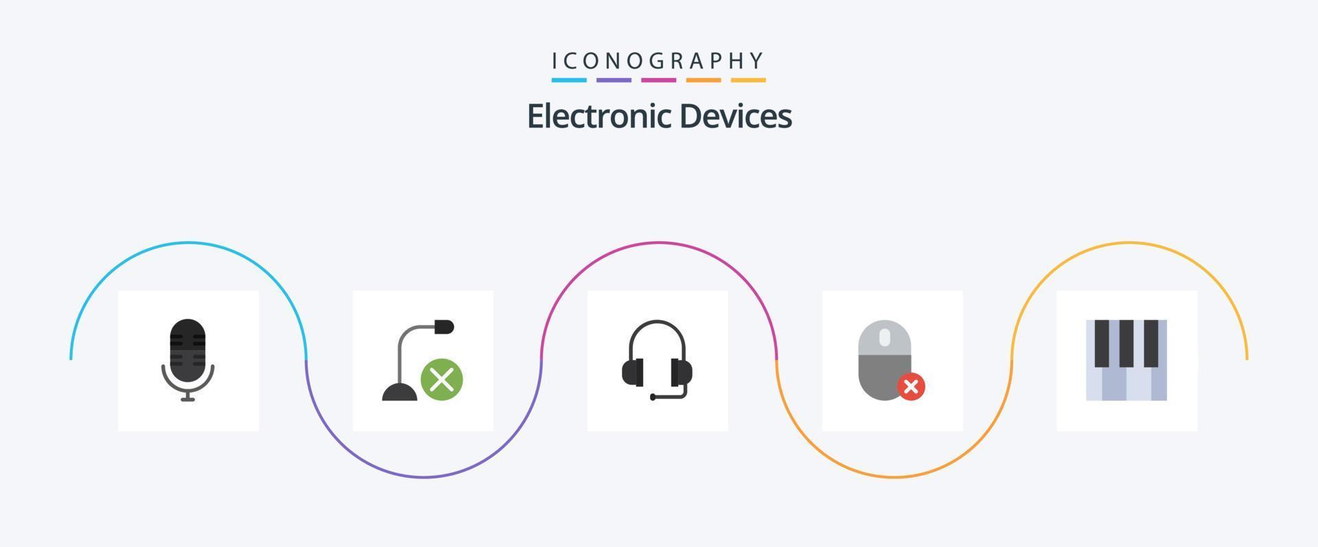 Geräte Flat 5 Icon Pack inklusive Musik. Maus. Kopfhörer. Hardware. Geräte vektor