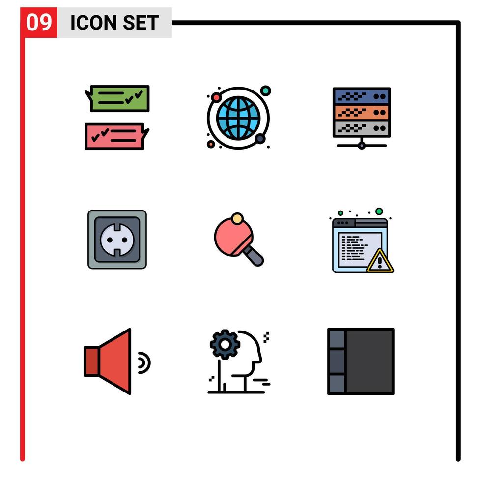 Mobile Schnittstelle Filledline flacher Farbsatz von 9 Piktogrammen von Steckdosensteckern World Wide Energy Web editierbare Vektordesign-Elemente vektor