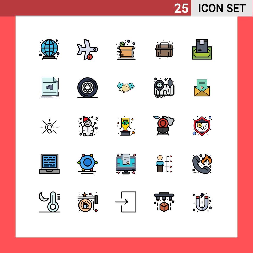 25 thematische, vektorgefüllte flache Linienfarben und editierbare Symbole der Kassensystembox, die mechanisch editierbare Vektordesign-Elemente installiert vektor