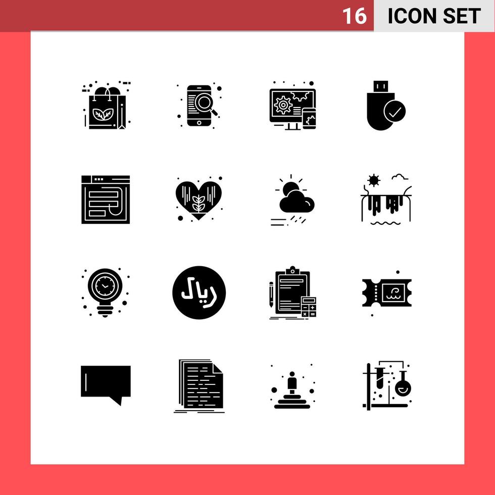 16 solides Glyphenpaket der Benutzeroberfläche mit modernen Zeichen und Symbolen von E-Mail-Hardware, Online-Geräten, Computern, editierbare Vektordesign-Elemente vektor