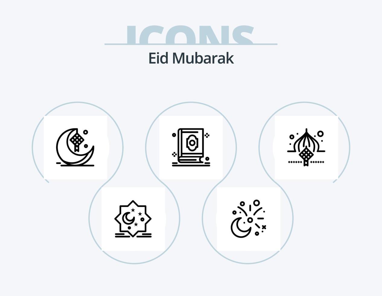 eid mubarak linje ikon packa 5 ikon design. dekoration. blomma. gree te. handla. paket vektor