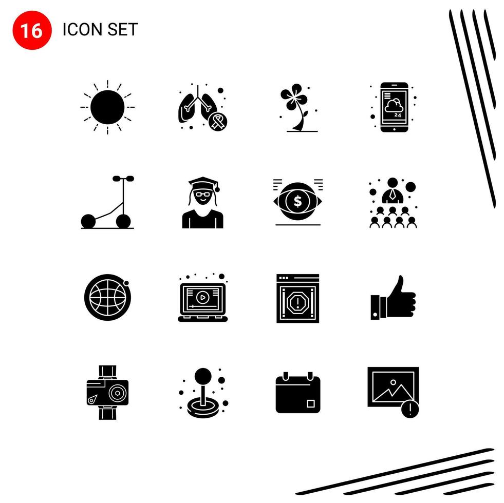 Stock Vector Icon Pack mit 16 Zeilenzeichen und Symbolen für Berichtsprognose Lungenkrebs Frühlingsblume editierbare Vektordesign-Elemente
