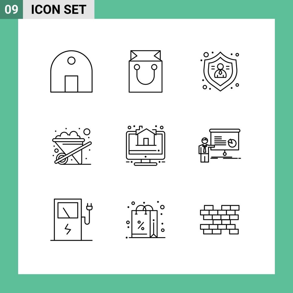 9 kreativ ikoner modern tecken och symboler av uppkopplad skottkärra handla trädgårdsarbete användare redigerbar vektor design element